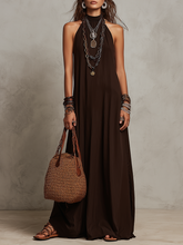 Load image into Gallery viewer, Dark Brown Halter Neck Minimalist Long Dress