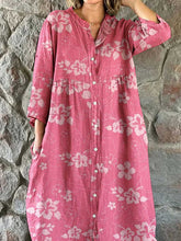 Load image into Gallery viewer, Women's Floral Sakura Print Cotton and Linen Shirt Dress