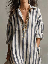Load image into Gallery viewer, Casual Striped Shirt Bohemian Style Maxi Dress