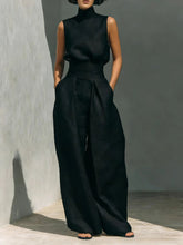 Load image into Gallery viewer, Women's Minimalist Cotton And Linen Blend Sleeveless Blouse And Wide-leg Pants Set