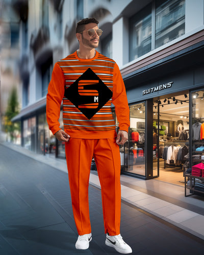 Men's Simple Colorblock Round Neck Casual Sports Set 0159