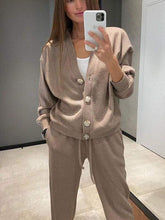 Load image into Gallery viewer, Women's Knitted Buttoned Jacket and Pants Two-piece Set