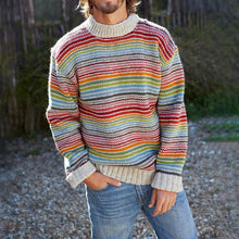 Load image into Gallery viewer, Vintage Rainbow Stripe Knit Jacquard Crew Neck Sweater