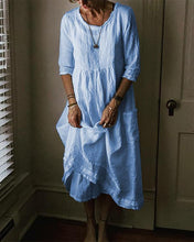 Load image into Gallery viewer, Plus Size Casual Solid Linen 3/4 Sleeve Crew Neck Pockets Dresses