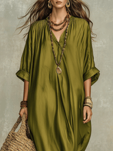 Load image into Gallery viewer, Olive Green Relaxed Bohemian Maxi Dress