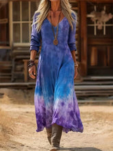 Load image into Gallery viewer, Women'S Casual V-Neck Color-Block Printed Long-Sleeved Dress