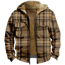 Load image into Gallery viewer, Vintage Plaid Print Pocket Fleece Hoodie Jacket