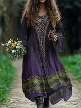 Load image into Gallery viewer, Women's Vintage Tree Of Life Gradient Art Linen Dress