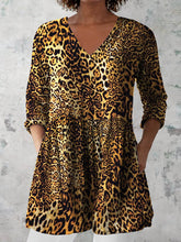 Load image into Gallery viewer, Women's Retro Leopard Print Casual Cotton And Linen V-neck Top