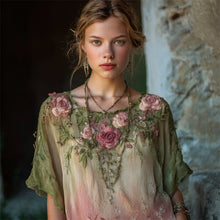 Load image into Gallery viewer, Vintage Pink Roses Gradient Flowy Linen Tunic
