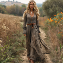 Load image into Gallery viewer, Women's Retro V-neck Country Pastoral Linen Style Long-sleeve Casual Maxi Long Dress