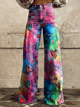 Load image into Gallery viewer, Women's Colorful Heart Print Casual Wide Leg Pants 4694