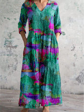 Load image into Gallery viewer, Women&#39;s Round Neck Undersea World Print Pattern Dress With Pockets