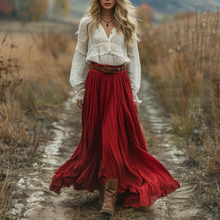 Load image into Gallery viewer, Women's Retro V-neck Country Pastoral Linen Style Long-sleeve Casual Maxi Long Dress