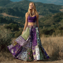 Load image into Gallery viewer, Boho Purple Patchwork Floral Pattern Women's Linen Half-length Skirt
