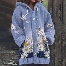 Load image into Gallery viewer, Daisy Print Knitted Hooded Cardigan