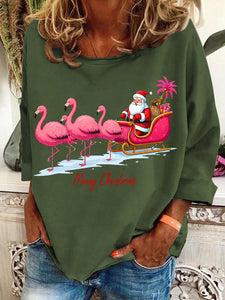 Women's Christmas Flamingo Print Casual Sweatshirt