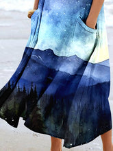 Load image into Gallery viewer, Women's Watercolor Starry Night Mountain Landscapes Print Short Sleeve Dress With Pockets