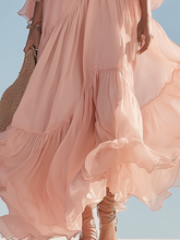 Load image into Gallery viewer, Dreamy Blush Pink Cold-Shoulder Chiffon Maxi Dress