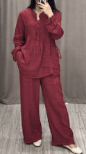 Load image into Gallery viewer, Women Cotton and Linen V-neck Two-piece Suit