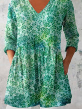 Load image into Gallery viewer, Women's Elegant Floral Pattern Round Neck Cotton and Linen Top