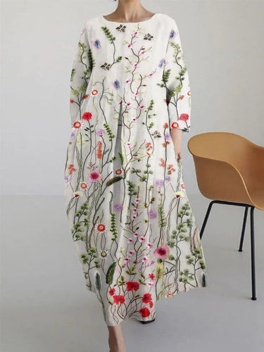 Women's Floral Print Round Neck Casual Long Dress
