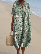 Load image into Gallery viewer, Women's Small Flower Print On Green Background Print Pocket Linen Dress