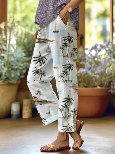 Women's Vintage Hawaiian Print Casual Pants