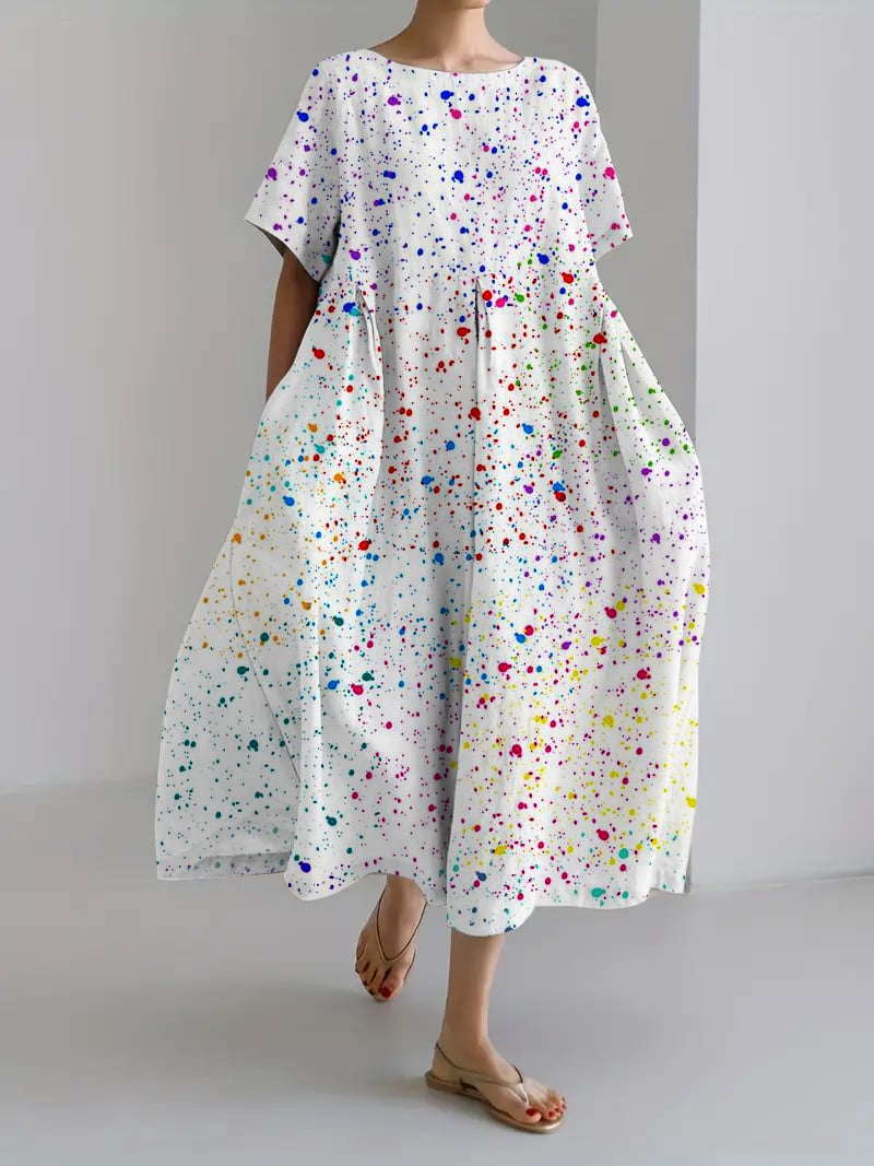 Women's Retro Oil Painting Design Casual Pocket Dress