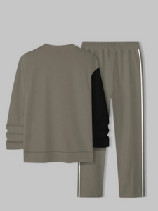 Men's Simple Colorblock Round Neck Casual Sports Set 0115
