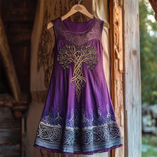 Load image into Gallery viewer, Vintage Celtic Tree Of Life Gradient Linen Tank Dress