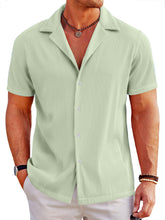 Load image into Gallery viewer, Men's Casual Solid Color Ribbed Cuban Collar Short-sleeved Shirt