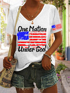 Women's One Nation Under God Print Casual T-Shirt