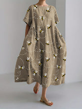 Load image into Gallery viewer, Flying Bees Embroidery Pattern Linen Blend Maxi Dress