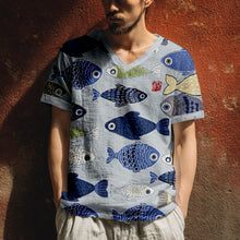 Load image into Gallery viewer, Men's Vintage Fish Japanese Art Linen T Shirt