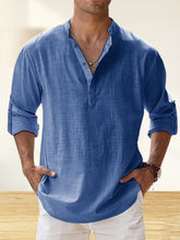 Load image into Gallery viewer, Men's Cotton And Linen Stand Collar Basic Casual Long-sleeved Shirt