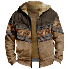 Load image into Gallery viewer, Wearshes Vintage Cowboy Print Pocket Fleece Hoodie Jacket