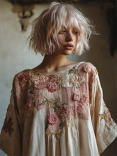 Load image into Gallery viewer, Cottage Pink Roses Embroidered Patchwork Linen Shirt