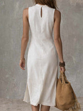 Load image into Gallery viewer, Stand-collar Split-hem Cotton And Linen Midi Dress