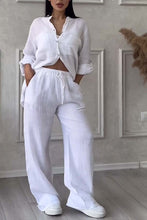 Load image into Gallery viewer, Casual solid color cotton and linen pants two-piece set