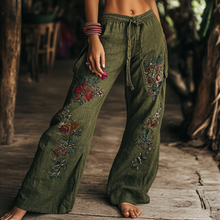 Load image into Gallery viewer, Bohemian Holiday Style Retro Linen Floral Ethnic Totem Print Casual Pants