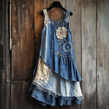 Load image into Gallery viewer, Flowers Denim Textile Lace Layered Tank Dress 3ead
