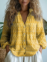 Load image into Gallery viewer, Ethnic Style Geometric Pattern Printed Women's Casual Long Sleeve Comfortable Cotton Shirt