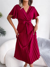 Load image into Gallery viewer, Crossover V-neck Pleated Maxi dress