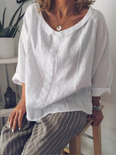 Load image into Gallery viewer, Women's Solid Color Small Lapel Pullover Cotton Linen Shirt