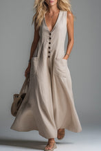 Load image into Gallery viewer, Pocket V-neck Solid Color Casual Dress