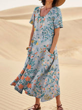 Load image into Gallery viewer, Women's Retro Floral Art Print Casual Linen Pocket Dress