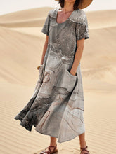 Load image into Gallery viewer, Women's Vintage Marble Texture Linen Pocket Dress