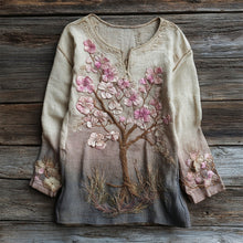 Load image into Gallery viewer, Vintage Floral Embroidery Women's Linen Long Sleeve Shirt
