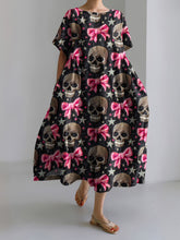 Load image into Gallery viewer, Halloween Skull Bow Print Casual Midi Dress